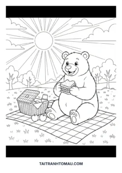 Tranh tô màu gấu đi picnic