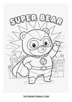 Tranh tô màu gấu siêu nhân chibi