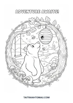 Tranh tô màu gấu tìm tổ ong