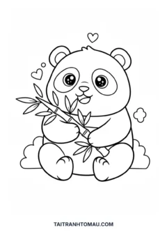Tranh tô màu động vật cute với gấu trúc đang gặm măng tre ngon lành