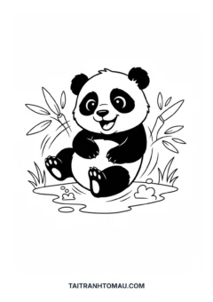 Tranh tô màu gấu trúc lăn tròn