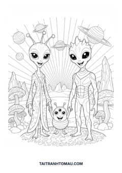 Tranh tô màu gia đình alien