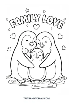 Tranh tô màu chim cánh cụt cute gia đình chim cánh cụt