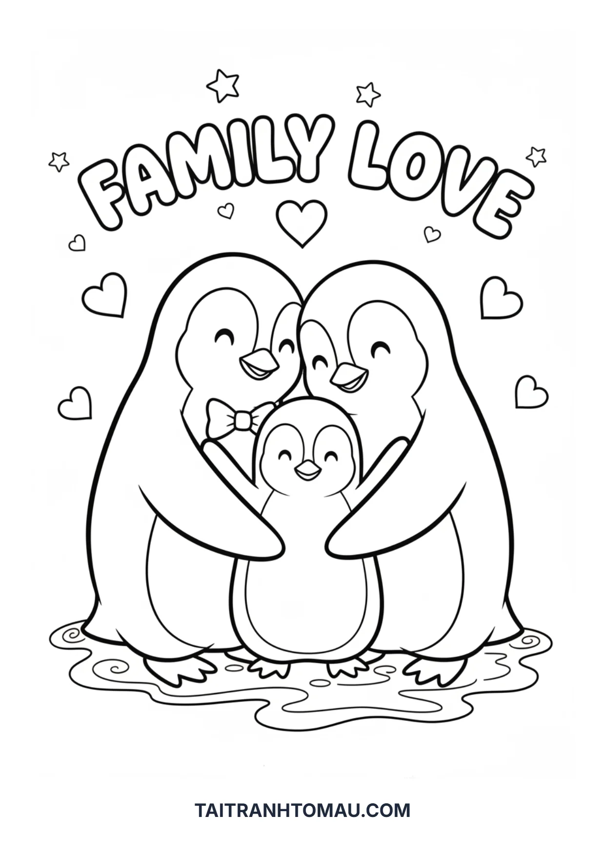 100+ Cute Penguin Coloring Pages for Kids (Free A4 Printable) 6 Happy penguin family coloring page showing parents and chick