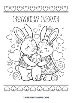 Tranh tô màu thỏ cute gia đình thỏ