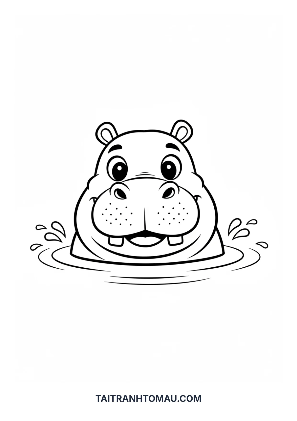 Tranh tô màu hà mã ngâm mình dưới nước Tranh tô màu hà mã cute cho bé