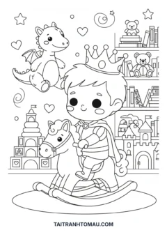 Tranh tô màu hoàng tử ngựa gỗ
