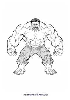 Tranh tô màu Siêu Nhân Hulk khổng lồ xanh đang giận dữ