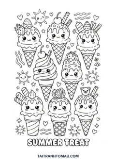Tranh tô màu kem ốc quế doodle