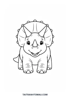 tranh tô màu khủng long cute nét to, khủng long ba sừng triceratops.