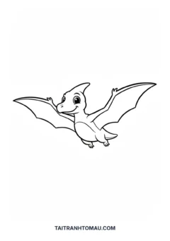 tranh tô màu khủng long cute nét to, khủng long bay pterodactyl.