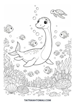 Tranh tô màu khủng long biển Plesiosaurus