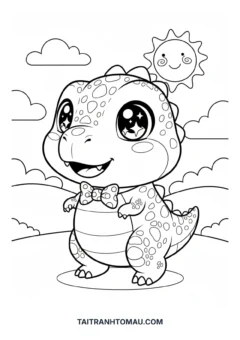 Tranh tô màu khủng long hoạt hình cute khủng long chibi