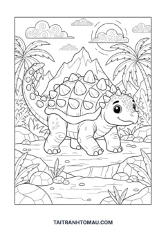 Tranh tô màu khủng long giáp sắt Ankylosaurus