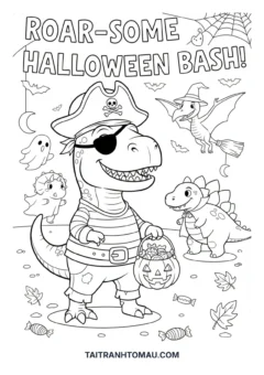 Tranh tô màu khủng long Halloween