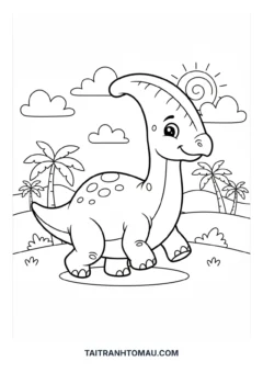 Tranh tô màu khủng long mào dài Parasaurolophus