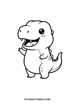 Tranh tô màu khủng long hoạt hình cute khủng long T-rex cười tươi