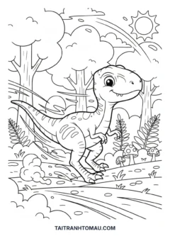 Tranh tô màu khủng long Velociraptor chạy nhanh