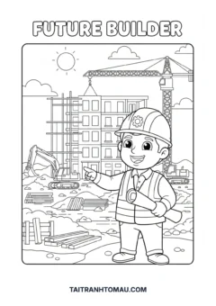 Tranh tô màu nghề nghiệp kỹ sư xây dựng đội mũ bảo hộ