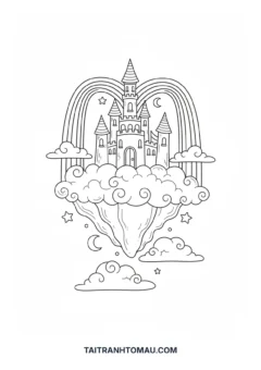 Tranh tô màu lâu đài trên mây