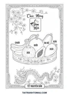 Tranh tô màu mâm ngũ quả