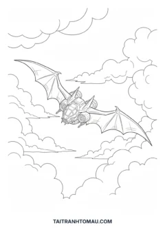 Tranh tô màu Người Dơi Batman máy bay Batwing trên trời