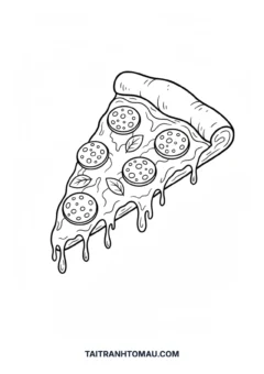 Tranh tô màu thức ăn ngon miệng miếng pizza phô mai