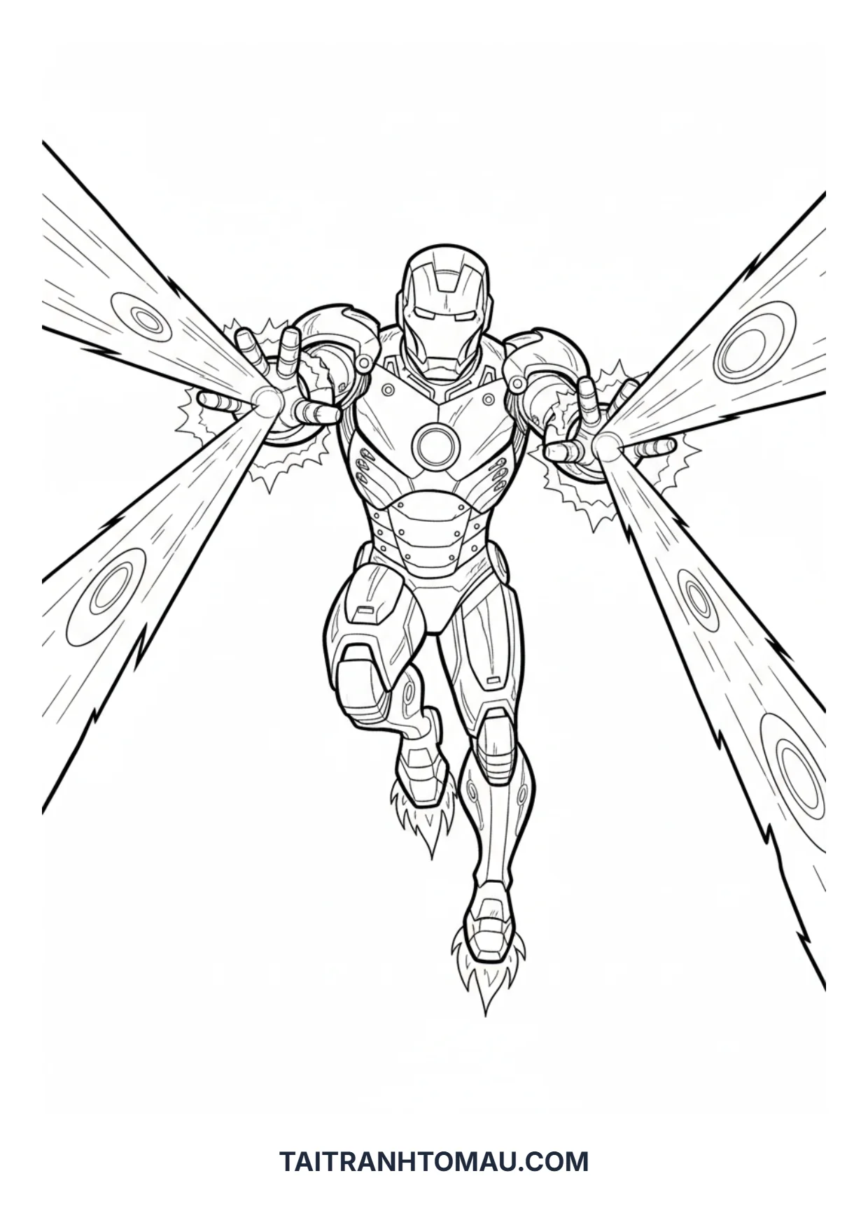 Người Sắt đang bay và bắn tia năng lượng Tranh tô màu Người Sắt Iron Man