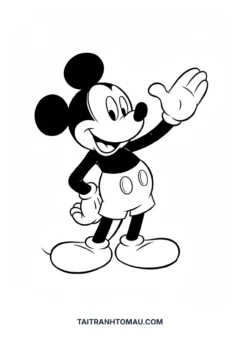 Tranh tô màu nhân vật hoạt hình chuột Mickey vẫy tay