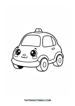 Tranh tô màu phương tiện giao thông ô tô con cute mắt tròn