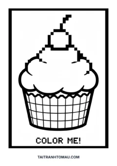 Tranh tô màu pixel art bánh cupcake