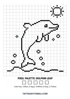 Tranh tô màu pixel art cá heo