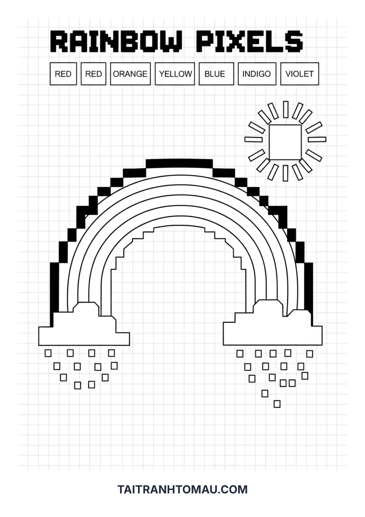 Free Pixel Art Coloring Pages for Kids: Boost Logic & Creativity 8 Simple pixel art coloring page of a seven-color rainbow