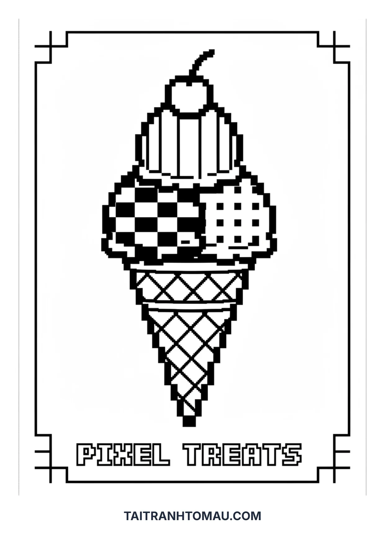Free Pixel Art Coloring Pages for Kids: Boost Logic & Creativity 4 Pixel art coloring page of a colorful ice cream cone