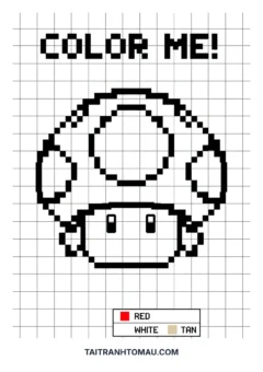 Tranh tô màu pixel art cây nấm