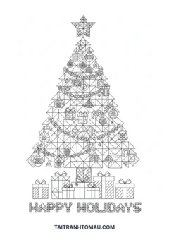 Tranh tô màu pixel art cây thông