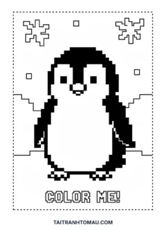 Tranh tô màu pixel art chim cánh cụt