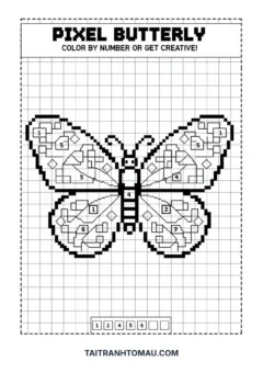 Tranh tô màu pixel art con bướm