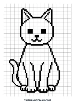Tranh tô màu pixel art pixel art con mèo
