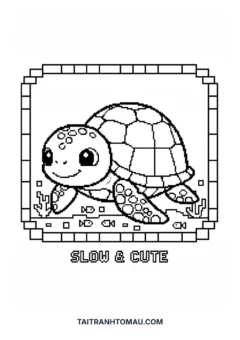 Tranh tô màu pixel art con rùa