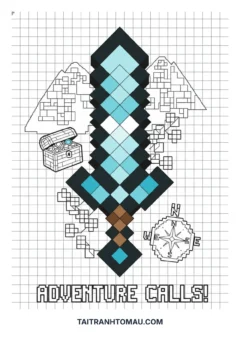 Tranh tô màu pixel art pixel art kiếm Minecraft