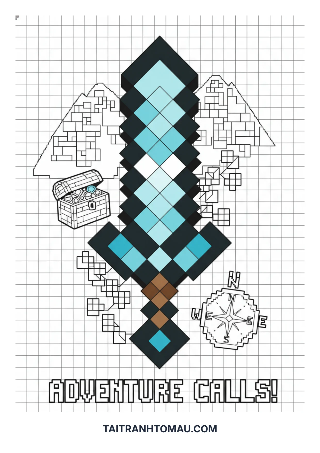 Free Pixel Art Coloring Pages for Kids: Boost Logic & Creativity 6 Pixel art coloring page of the diamond sword from Minecraft