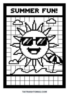 Tranh tô màu pixel art pixel art mặt trời