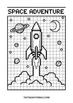 Tranh tô màu pixel art tàu vũ trụ