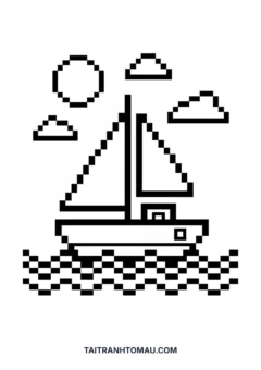 Tranh tô màu pixel art thuyền buồm