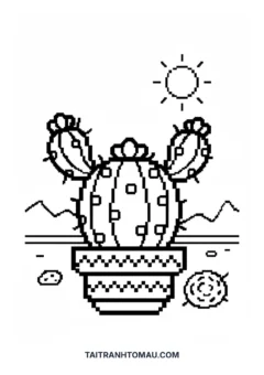 Tranh tô màu pixel art xương rồng