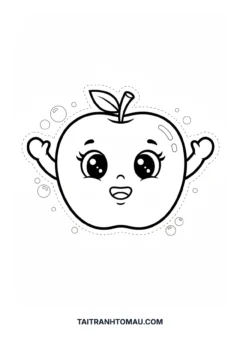 Tranh tô màu trái cây quả táo cute mặt cười