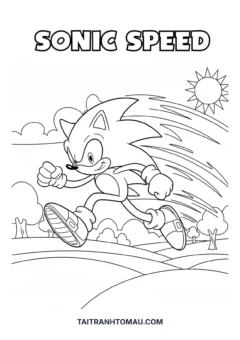 Sonic the Hedgehog running fast coloring page