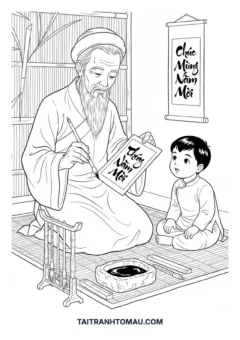 Tranh tô màu thầy đồ viết chữ