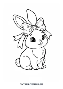 Tranh tô màu thỏ cute thỏ đeo nơ xinh